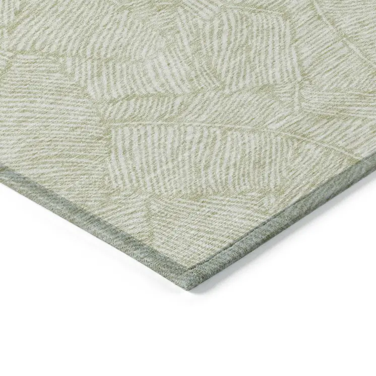 10' X 14' Artichoke Green And Ivory Floral Washable Indoor Outdoor Area Rug