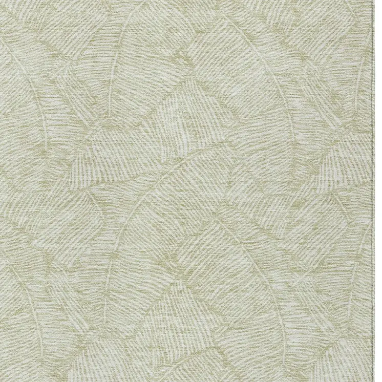 10' X 14' Artichoke Green And Ivory Floral Washable Indoor Outdoor Area Rug