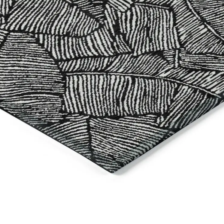 3' X 5' Black And Ivory Floral Washable Indoor Outdoor Area Rug