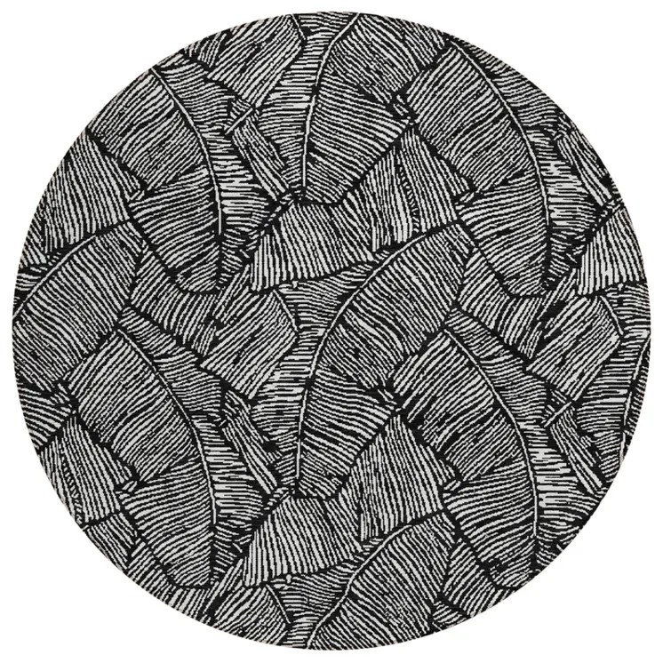 8' Black And Ivory Round Floral Washable Indoor Outdoor Area Rug