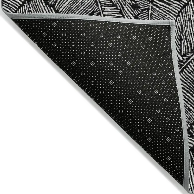 8' X 10' Black And Ivory Floral Washable Indoor Outdoor Area Rug