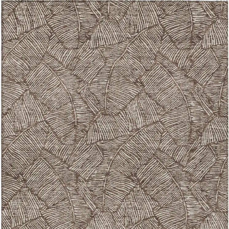 5' X 8' Brown And Beige Floral Washable Indoor Outdoor Area Rug