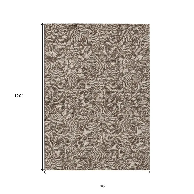 8' X 10' Brown And Beige Floral Washable Indoor Outdoor Area Rug