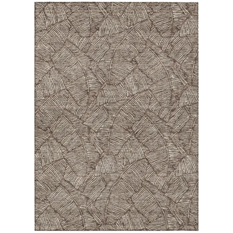 8' X 10' Brown And Beige Floral Washable Indoor Outdoor Area Rug