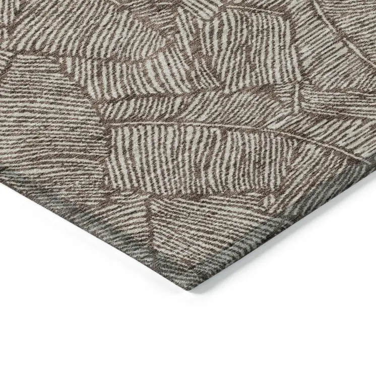 8' X 10' Brown And Beige Floral Washable Indoor Outdoor Area Rug