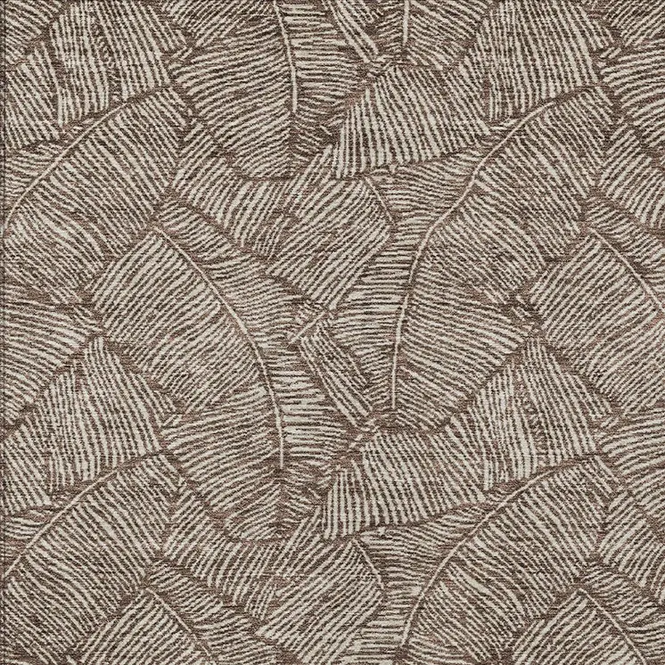 9' X 12' Brown And Beige Floral Washable Indoor Outdoor Area Rug
