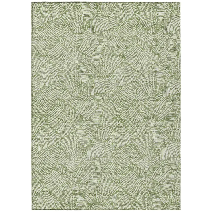 5' X 8' Green And Ivory Floral Washable Indoor Outdoor Area Rug