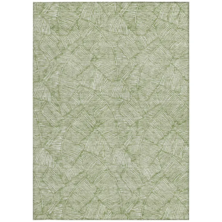 9' X 12' Green And Ivory Floral Washable Indoor Outdoor Area Rug