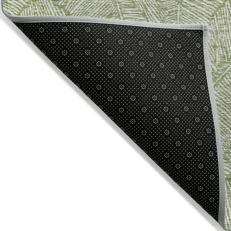 9' X 12' Green And Ivory Floral Washable Indoor Outdoor Area Rug