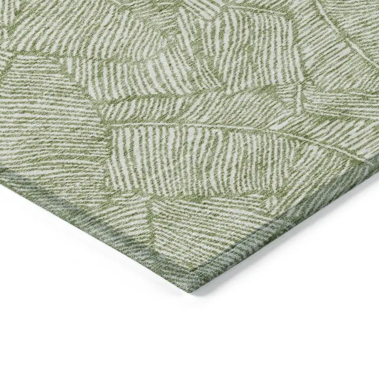 9' X 12' Green And Ivory Floral Washable Indoor Outdoor Area Rug