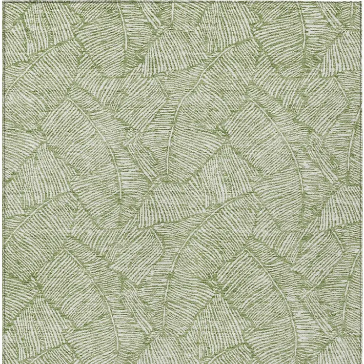 9' X 12' Green And Ivory Floral Washable Indoor Outdoor Area Rug