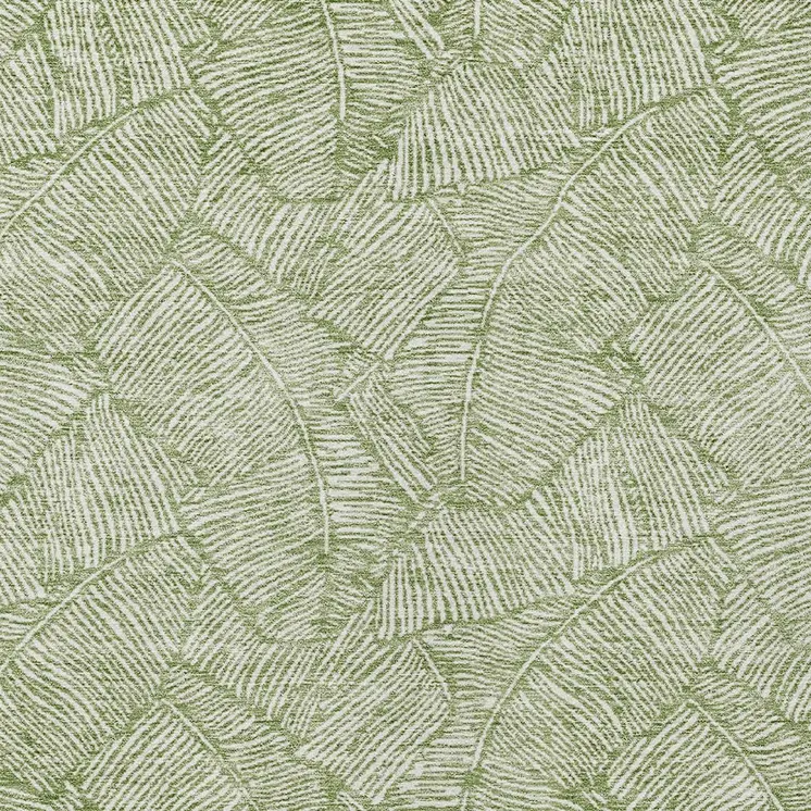 10' X 14' Green And Ivory Floral Washable Indoor Outdoor Area Rug