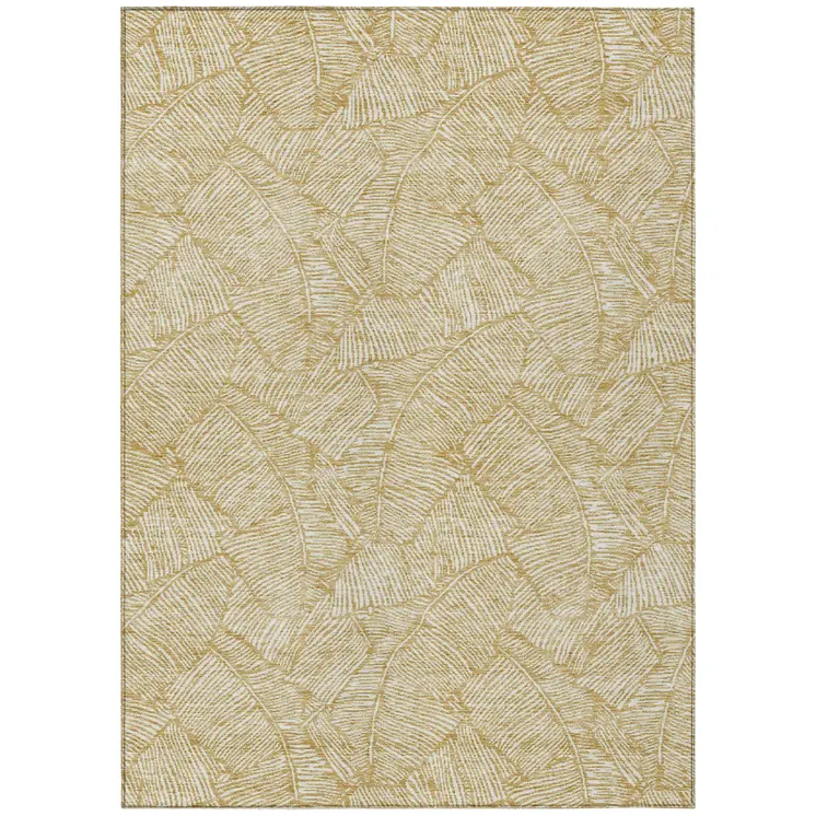 5' X 8' Gold And Beige Floral Washable Indoor Outdoor Area Rug