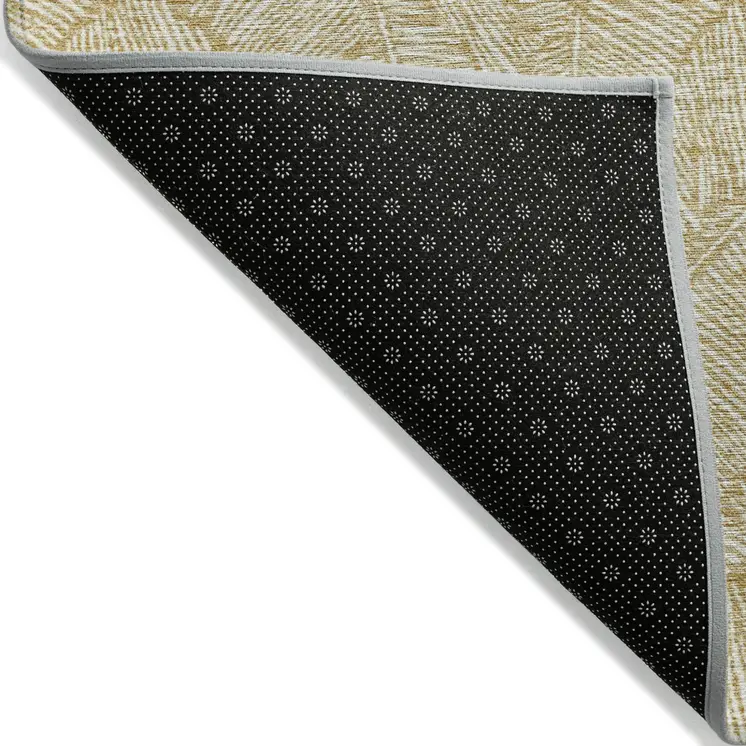 5' X 8' Gold And Beige Floral Washable Indoor Outdoor Area Rug