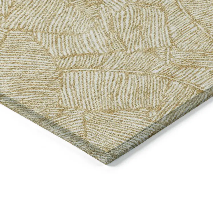 5' X 8' Gold And Beige Floral Washable Indoor Outdoor Area Rug