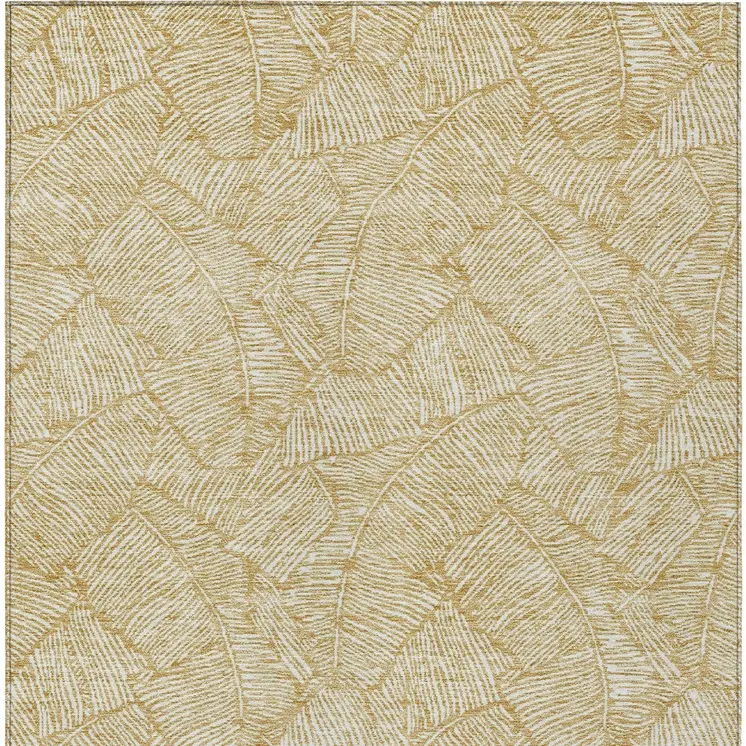 5' X 8' Gold And Beige Floral Washable Indoor Outdoor Area Rug