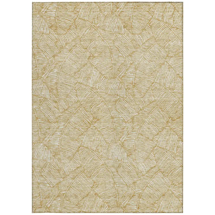8' X 10' Gold And Beige Floral Washable Indoor Outdoor Area Rug
