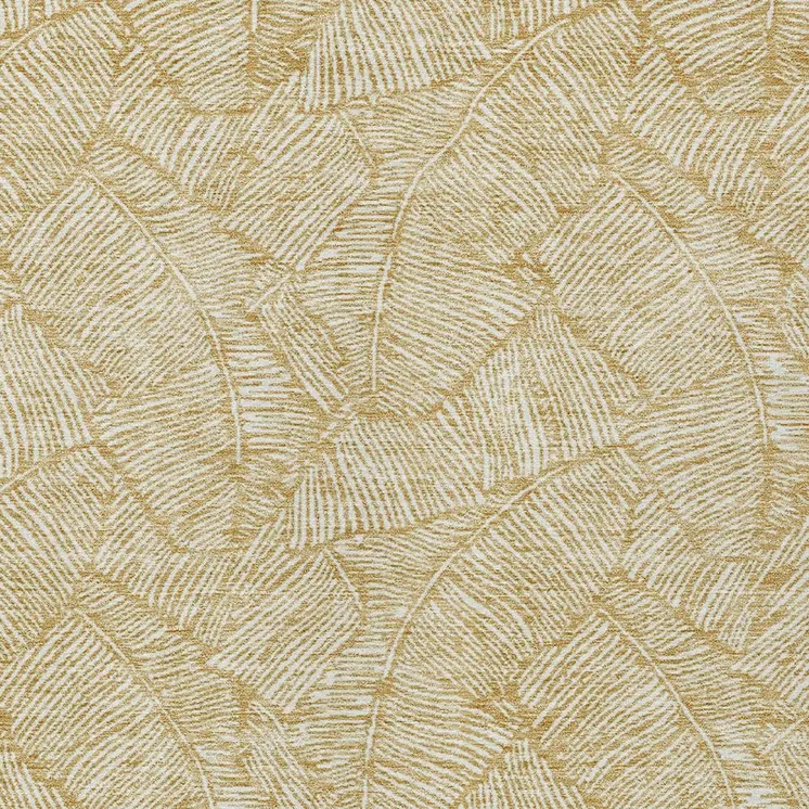 9' X 12' Gold And Beige Floral Washable Indoor Outdoor Area Rug