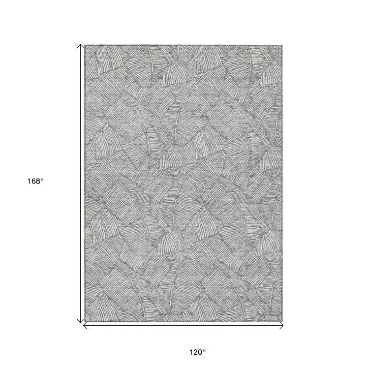 10' X 14' Gray And Ivory Floral Washable Indoor Outdoor Area Rug