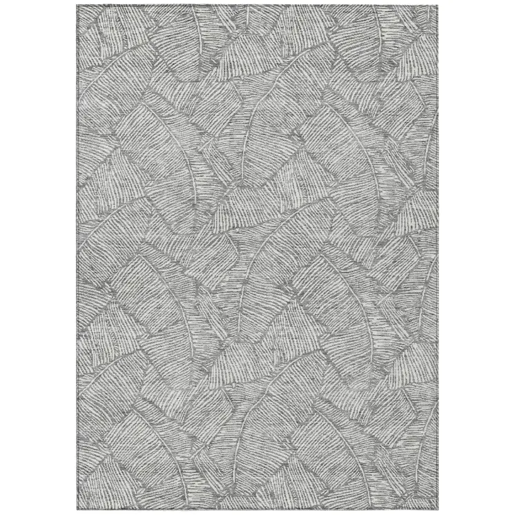 10' X 14' Gray And Ivory Floral Washable Indoor Outdoor Area Rug