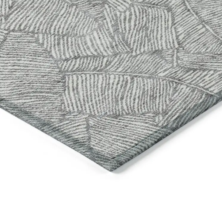 10' X 14' Gray And Ivory Floral Washable Indoor Outdoor Area Rug