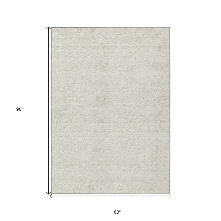 5' X 8' Ivory And Beige Floral Washable Indoor Outdoor Area Rug
