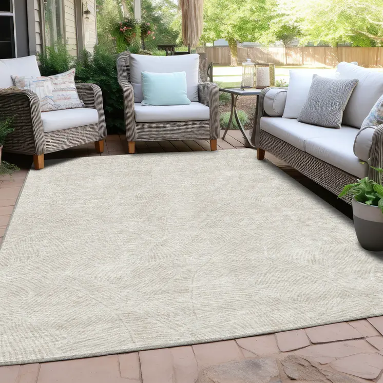 5' X 8' Ivory And Beige Floral Washable Indoor Outdoor Area Rug