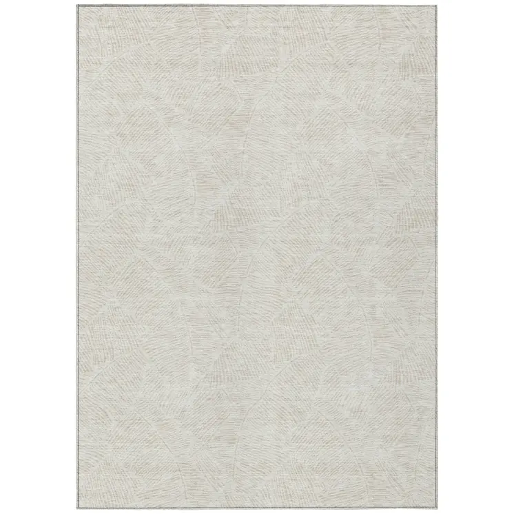 5' X 8' Ivory And Beige Floral Washable Indoor Outdoor Area Rug