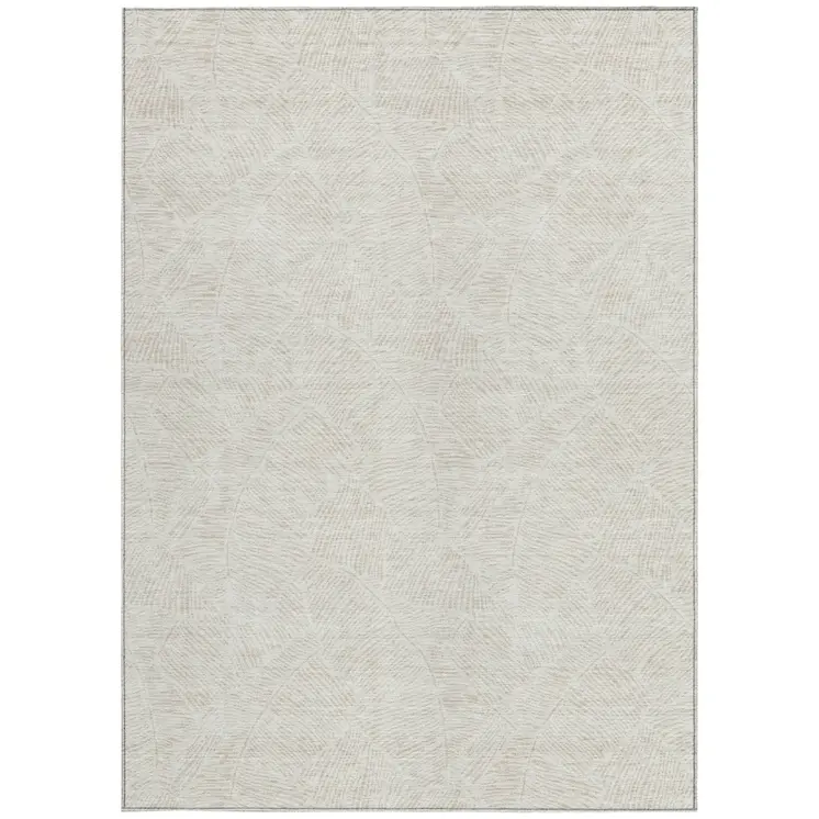5' X 8' Ivory And Beige Floral Washable Indoor Outdoor Area Rug