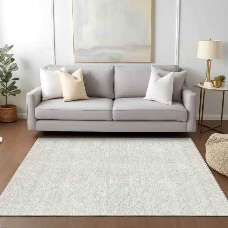 5' X 8' Ivory And Beige Floral Washable Indoor Outdoor Area Rug