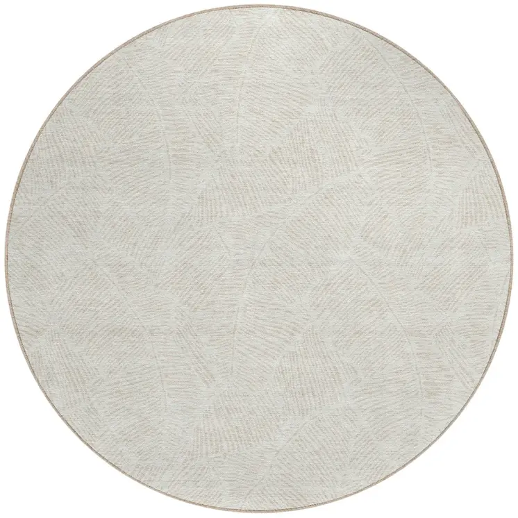 8' Ivory And Beige Round Floral Washable Indoor Outdoor Area Rug