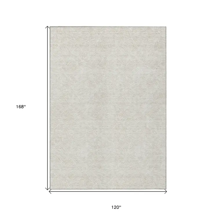 10' X 14' Ivory And Beige Floral Washable Indoor Outdoor Area Rug