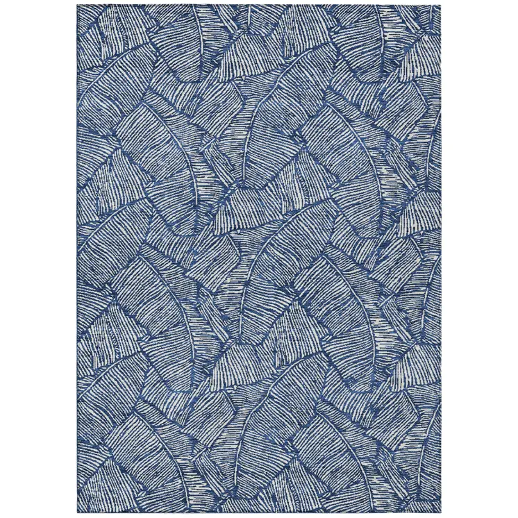 3' X 5' Navy Blue And Ivory Floral Washable Indoor Outdoor Area Rug