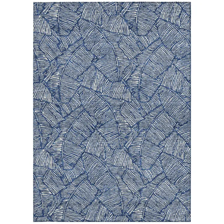 8' X 10' Navy Blue And Ivory Floral Washable Indoor Outdoor Area Rug