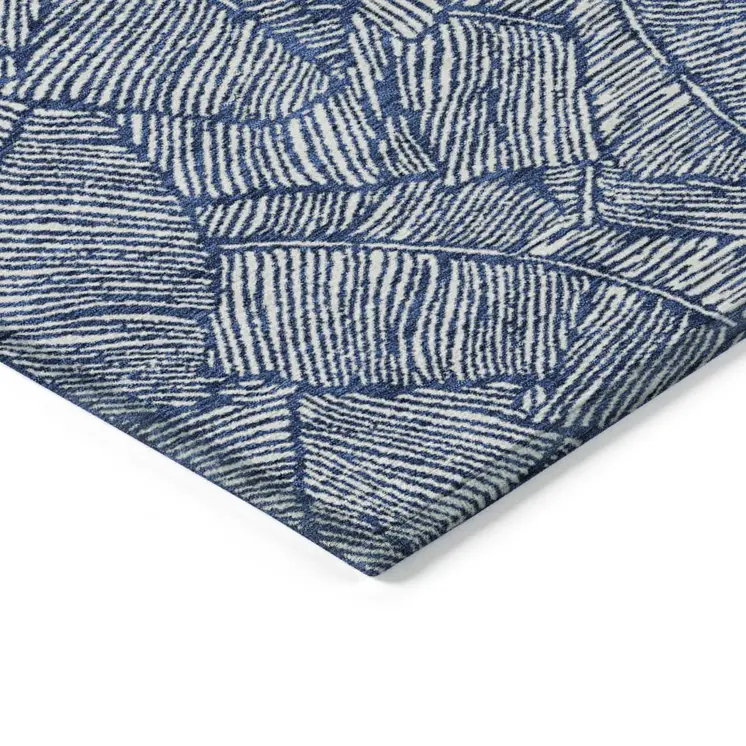 8' X 10' Navy Blue And Ivory Floral Washable Indoor Outdoor Area Rug