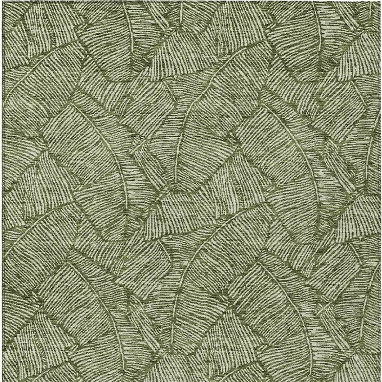 3' X 5' Olive Green And Light Green Floral Washable Indoor Outdoor Area Rug