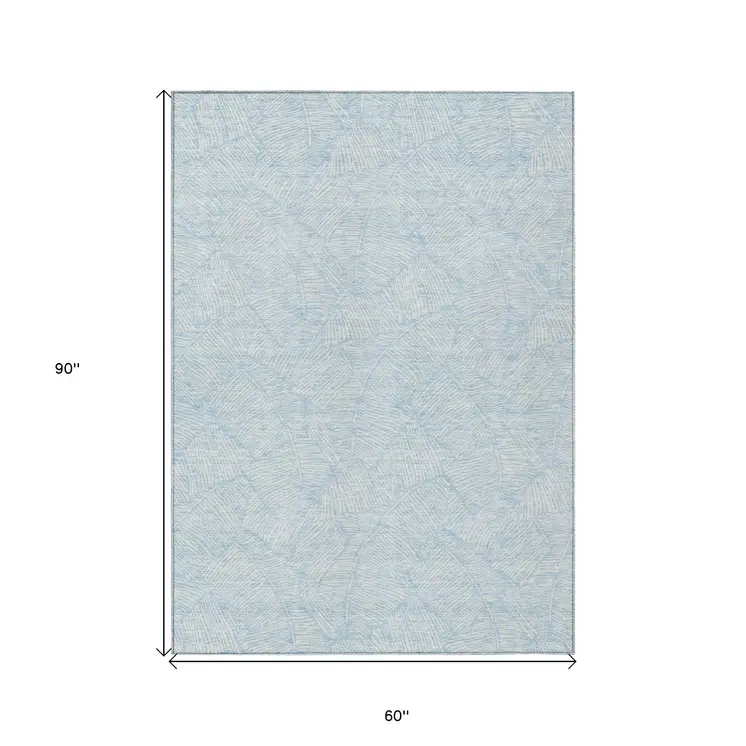 5' X 8' Sky Blue And Ivory Floral Washable Indoor Outdoor Area Rug