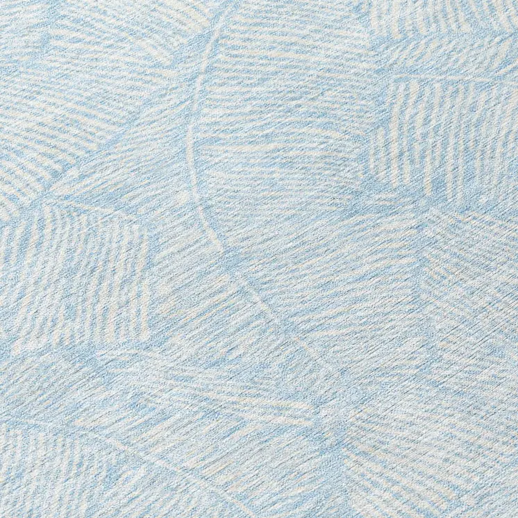 8' Sky Blue And Ivory Round Floral Washable Indoor Outdoor Area Rug
