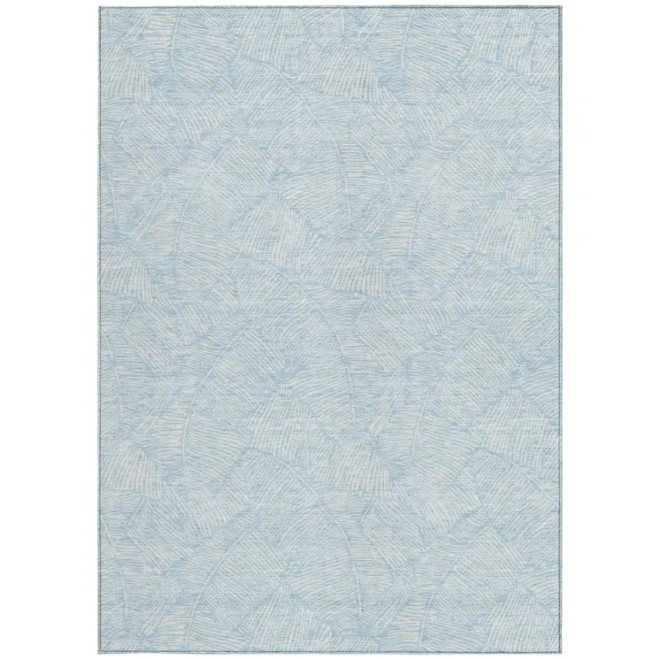 8' X 10' Sky Blue And Ivory Floral Washable Indoor Outdoor Area Rug