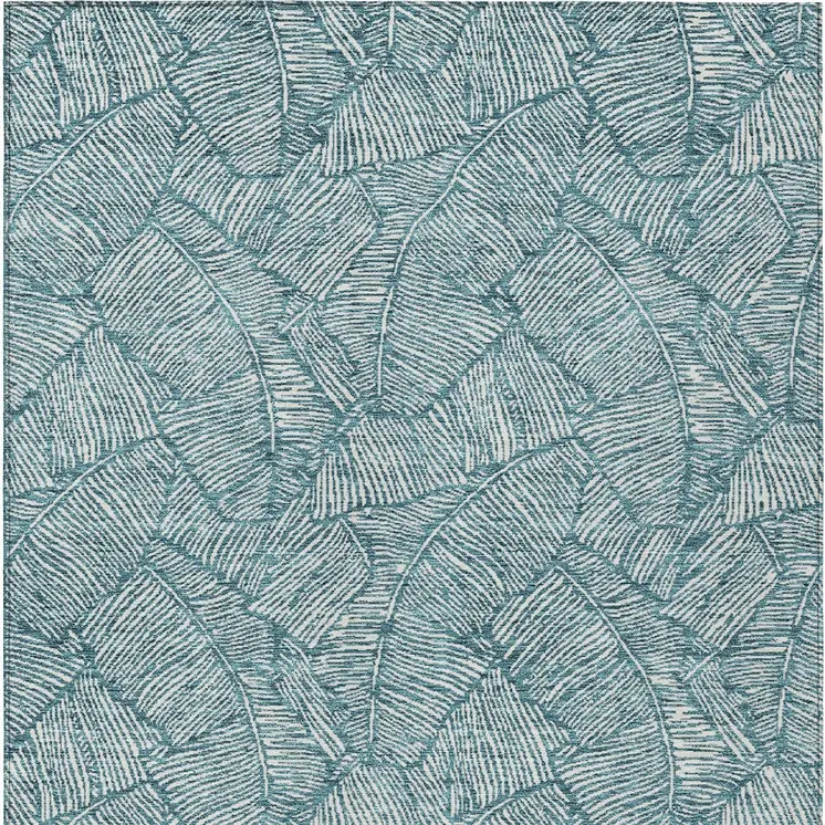 8' X 10' Teal Blue And Ivory Floral Washable Indoor Outdoor Area Rug
