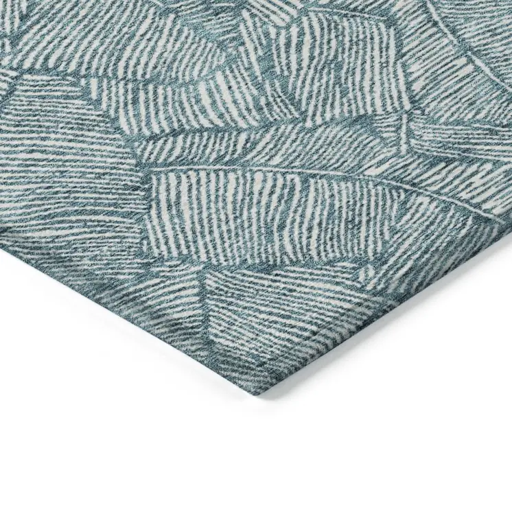 8' X 10' Teal Blue And Ivory Floral Washable Indoor Outdoor Area Rug