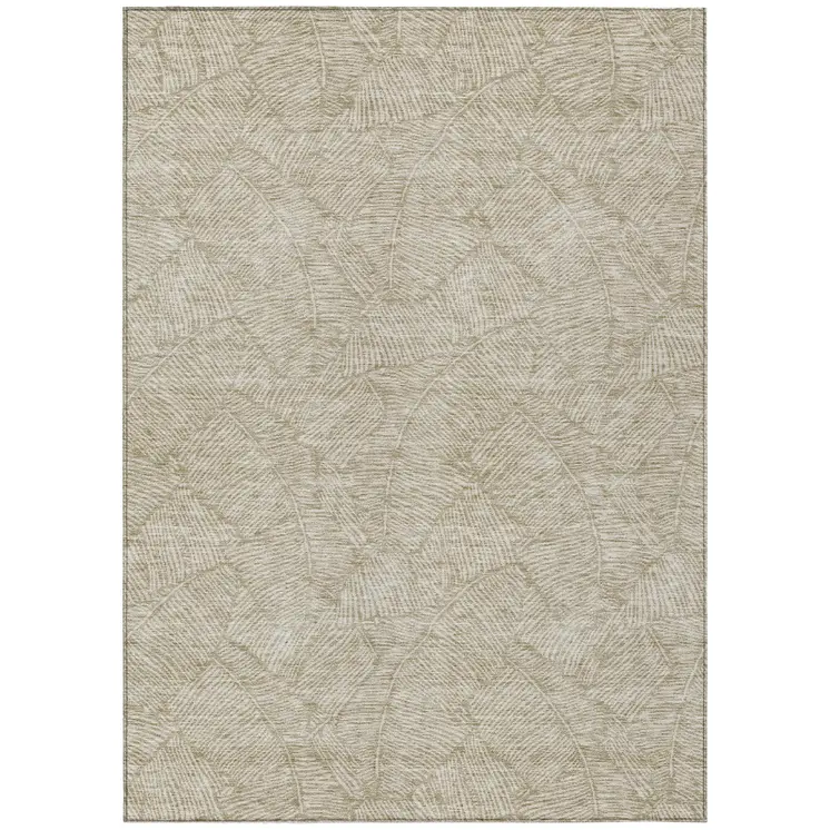 3' X 5' Taupe And Ivory Floral Washable Indoor Outdoor Area Rug