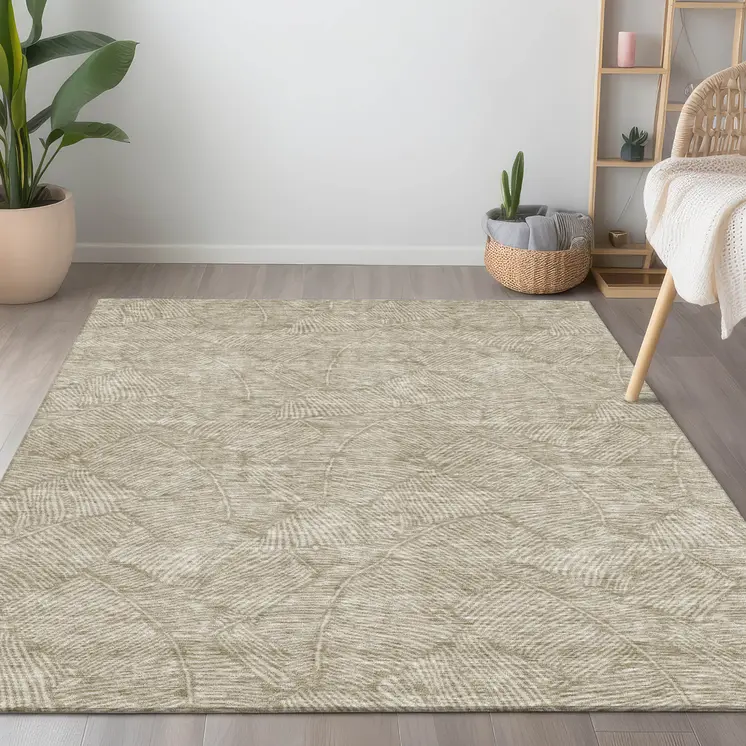 3' X 5' Taupe And Ivory Floral Washable Indoor Outdoor Area Rug