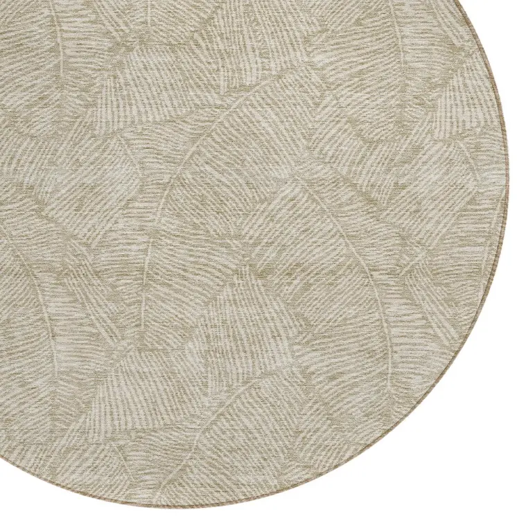 8' Taupe And Ivory Round Floral Washable Indoor Outdoor Area Rug