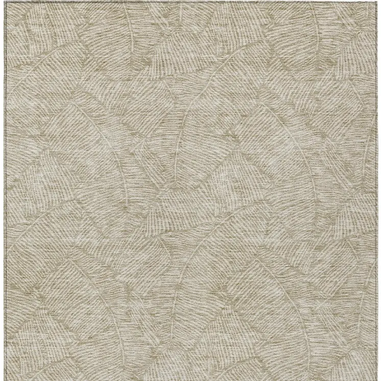 8' X 10' Taupe And Ivory Floral Washable Indoor Outdoor Area Rug