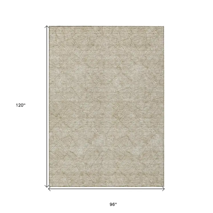 8' X 10' Taupe And Ivory Floral Washable Indoor Outdoor Area Rug