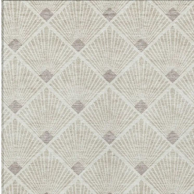 3' X 5' Beige And Ivory Geometric Washable Indoor Outdoor Area Rug