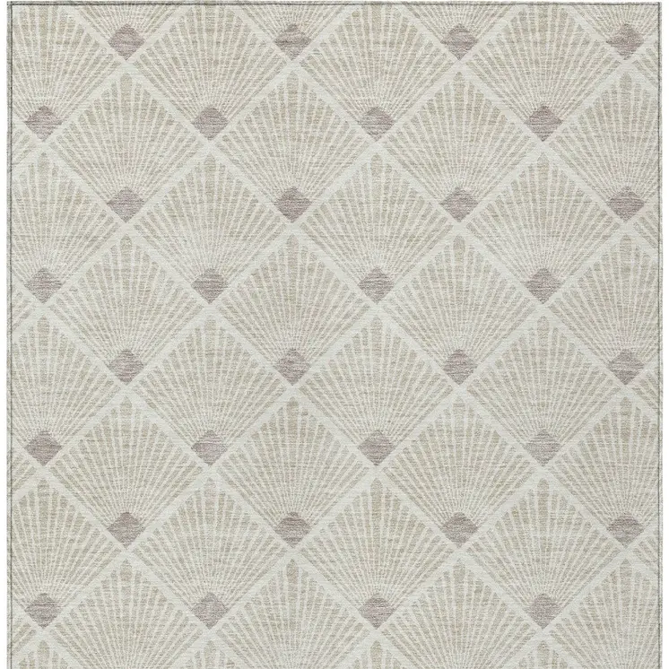 9' X 12' Beige And Ivory Geometric Washable Indoor Outdoor Area Rug