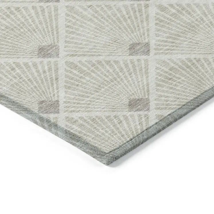9' X 12' Beige And Ivory Geometric Washable Indoor Outdoor Area Rug