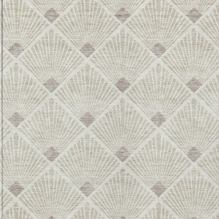 9' X 12' Beige And Ivory Geometric Washable Indoor Outdoor Area Rug